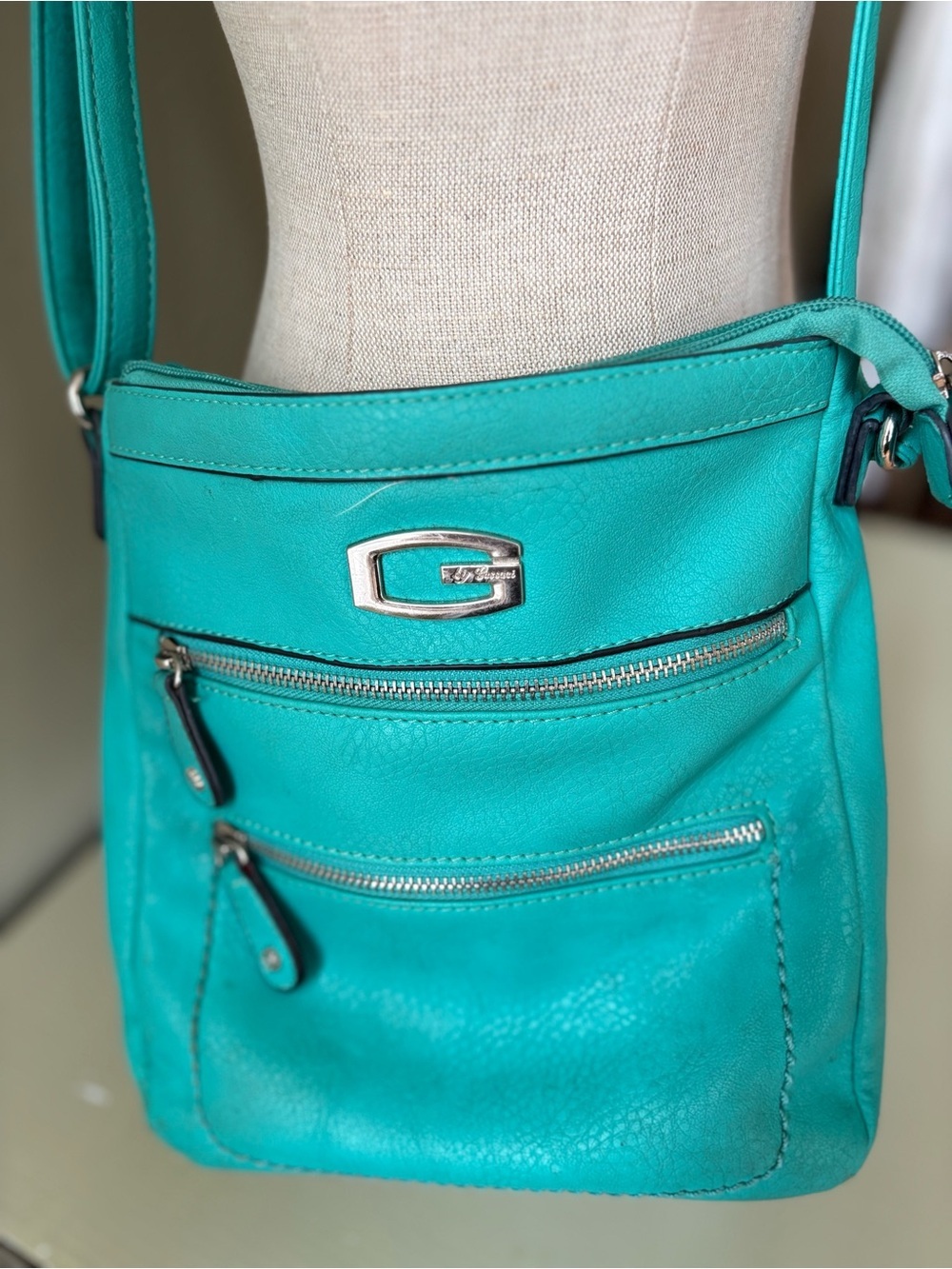 Gussaci Turquoise Crossbody Bag purse Zip Pockets Adjustable strap - Picture 2 of 13